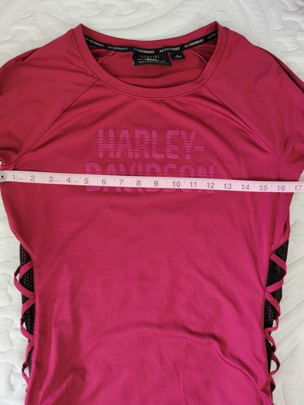 Harley Davidson Vented Cut Out Mesh Burgundy Red Pullover Long Sleeve Size Small - Picture 10 of 11